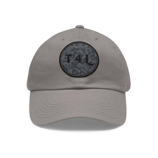 Black Camo Dad Hat with Leather Patch (Round)