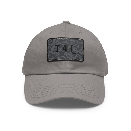 Black Camo Dad Hat with Leather Patch