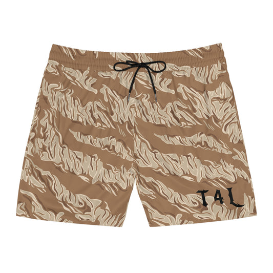 Brown Tiger Stripe Men's Mid-Length Swim Shorts